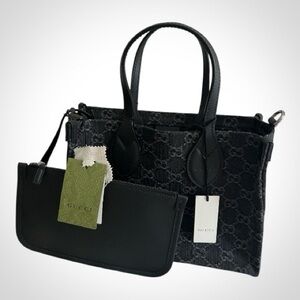 GUCCI Ophidia Large Black/Gray GG Denim Tote Shoulder Handbag NWT Authentic